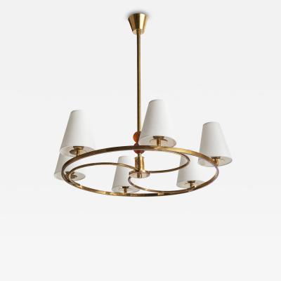 Bunte Remmler Chandelier with Brass Glass and Fabric Germany 1920s