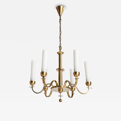 Bunte Remmler Chandelier with Brass and Glass Germany 1920s