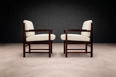 Bureau M veis Brazilian Modern Pair of Armchairs in Rosewood Beige Leather Bureau