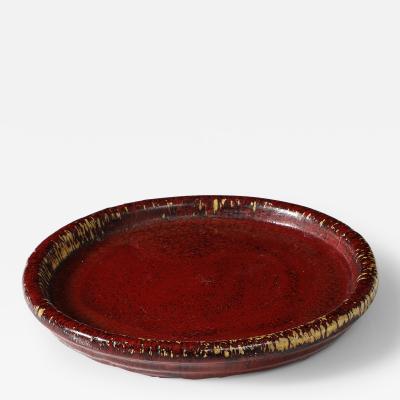 Burgundy Glazed Ceramic Platter Hoganas Sweden