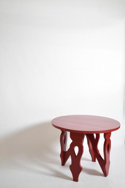 Burgundy red rustic round table 1920s 