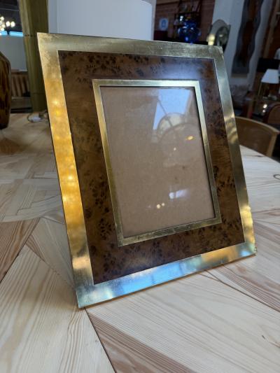 Burl Wood and Brass Picture Frame