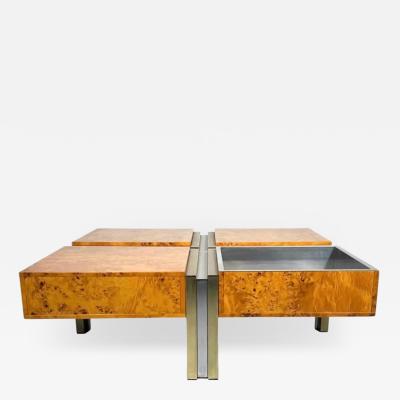 Burl Wood and Metal Coffee Table Italy 1970s