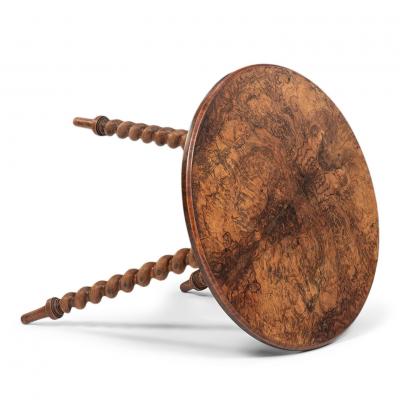 Burlwood Cricket Table upon Barleytwist Legs