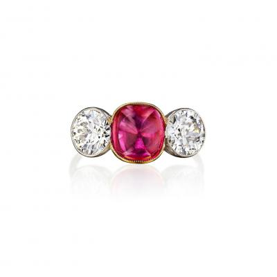 Burma No Heat Ruby Three Stone Ring