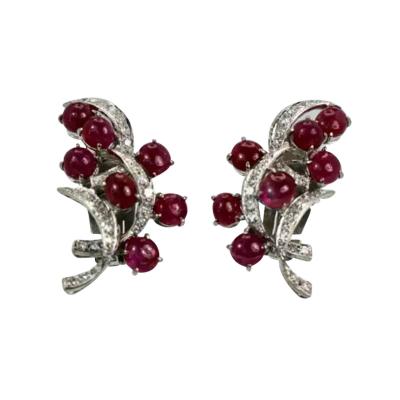 Burma Ruby Diamond Earrings 14k