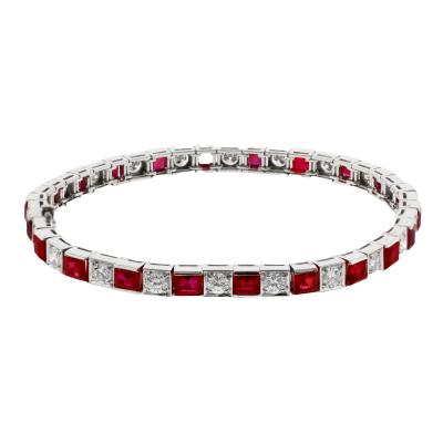 Burma Ruby No Heat and Diamond Straight Line Platinum Tennis Bracelet