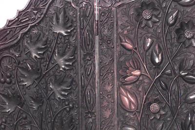 Burmese Carved Teak 4 Fold Screen