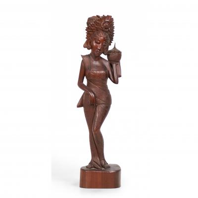Burmese Carved Wooden Small Female Figure