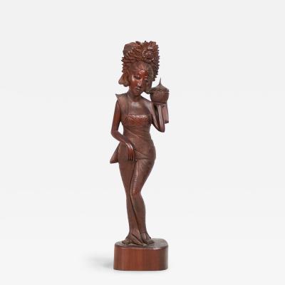 Burmese Carved Wooden Small Female Figure