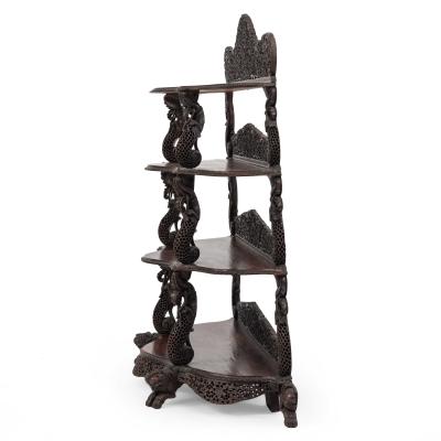 Burmese Teakwood Serpentine etagere