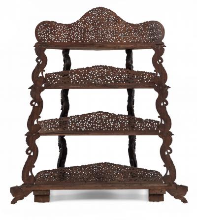Burmese Teakwood Serpentine etagere