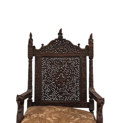 Burmese Walnut Filigree Arm Chair