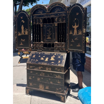 Burton Ching Georgian Black Gold Chinoiserie Secretary Desk