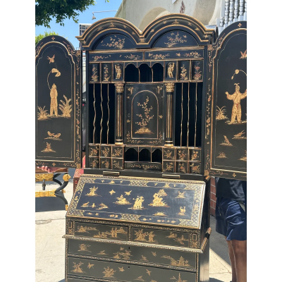 Burton Ching Georgian Black Gold Chinoiserie Secretary Desk