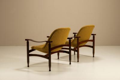 Busnelli Pair of Tiki Armchairs in Ochre Fabric by Busnelli Italy 1960s