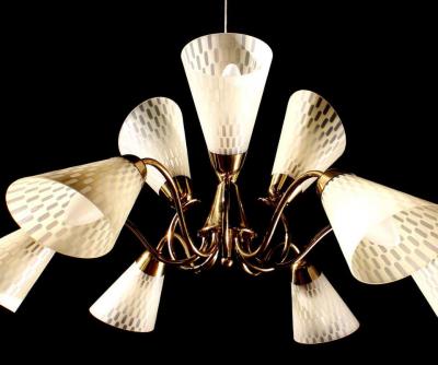 Butterfly Chandelier Brass and Art Glass Germany 1950s
