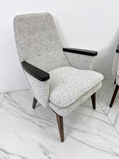 Button Tufted Mid Century Modern Lounge Chairs in Salt Pepper Boucle Walnut