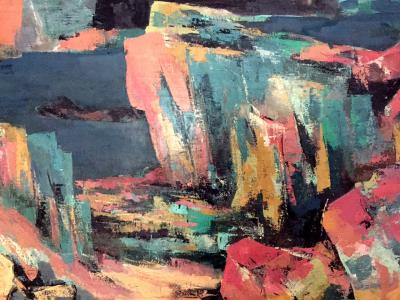 C C Wang Framed Abstract Painting by C C Wang