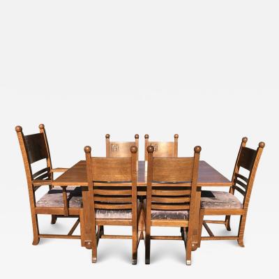C F A Voysey Liberty Co style of CFA Voysey Arts Crafts Oak Dining Set with Ball Finials
