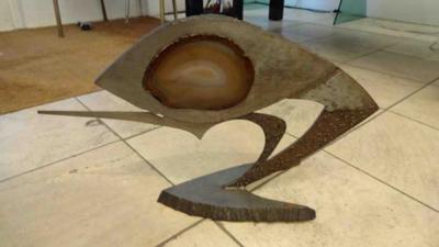 C H Caramin A Large Modernist Table Sculpture in Steel and Agate by C H Caramin