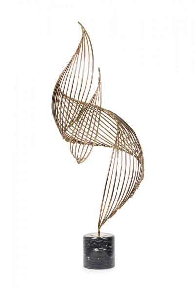 C Jere Mid Century Bronze and Black Marble Whirlwind Spiral Sculpture