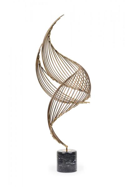C Jere Mid Century Bronze and Black Marble Whirlwind Spiral Sculpture