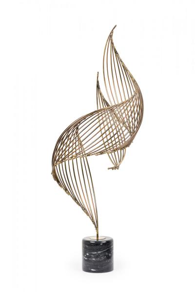 C Jere Mid Century Bronze and Black Marble Whirlwind Spiral Sculpture