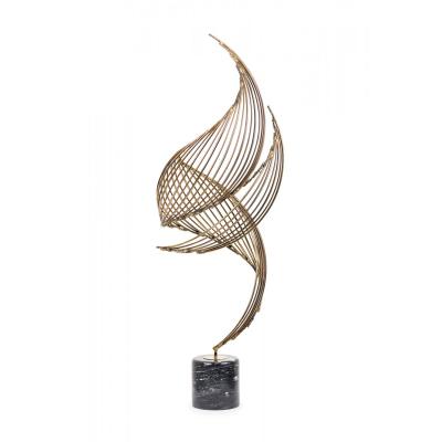 C Jere Mid Century Bronze and Black Marble Whirlwind Spiral Sculpture