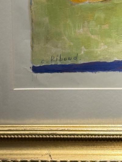 C Riboud Mid Century Cubist Abstract Painting Architectural Composition