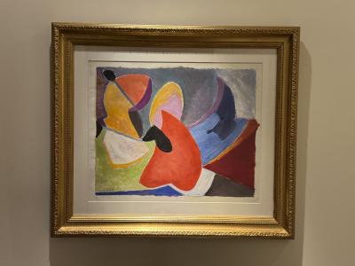 C Riboud Mid Century Cubist Abstract Painting Architectural Composition