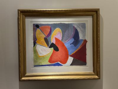 C Riboud Mid Century Cubist Abstract Painting Architectural Composition