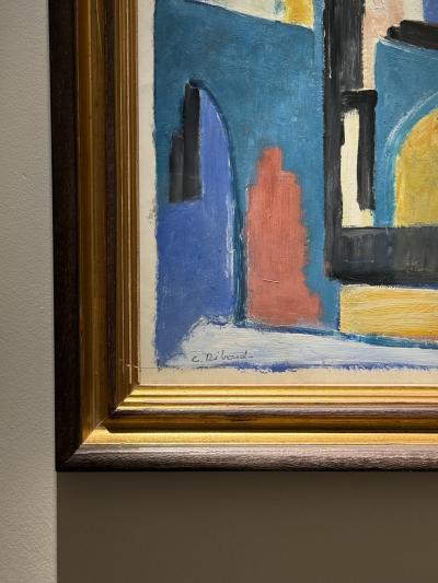 C Riboud Mid Century Cubist Abstract Painting Architectural Composition
