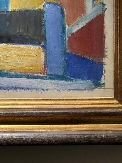 C Riboud Mid Century Cubist Abstract Painting Architectural Composition