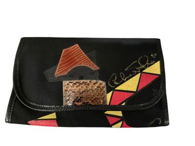 CARLOS FALCHI PICASSO STYLE THE FLAUTIST SNAKESKIN LIZARD FABRIC HANDBAG WALLET SET