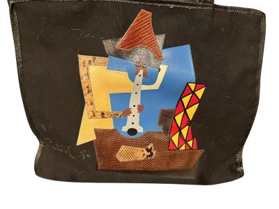 CARLOS FALCHI PICASSO STYLE THE FLAUTIST SNAKESKIN LIZARD FABRIC HANDBAG WALLET SET