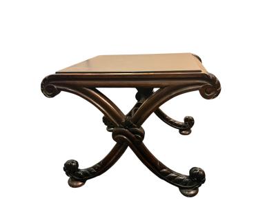 CARVED MAHOGANY PRINCE OF WALES PLUME X BASE SLATE TOP TABLE