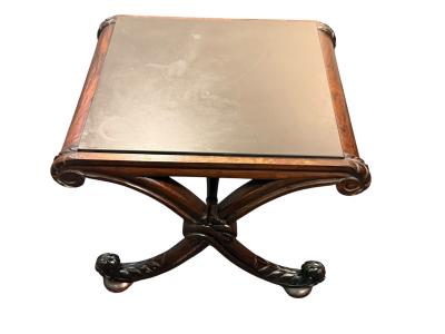 CARVED MAHOGANY PRINCE OF WALES PLUME X BASE SLATE TOP TABLE