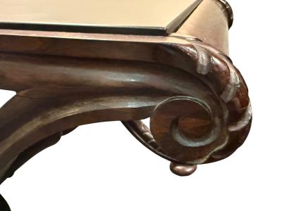 CARVED MAHOGANY PRINCE OF WALES PLUME X BASE SLATE TOP TABLE