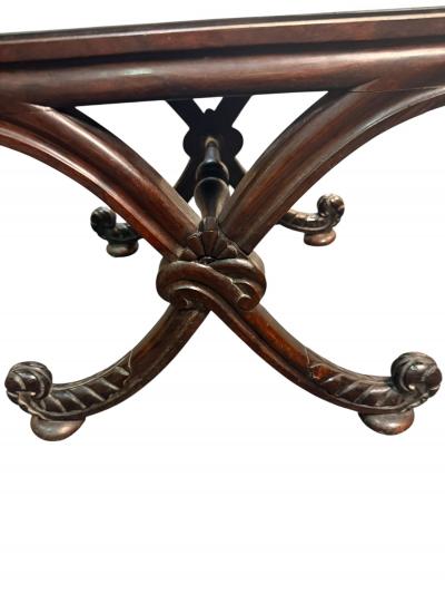 CARVED MAHOGANY PRINCE OF WALES PLUME X BASE SLATE TOP TABLE