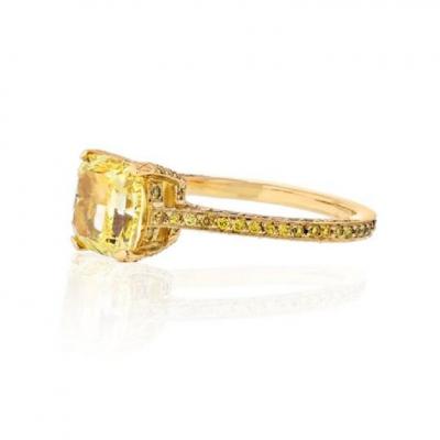 CARVIN FRENCH 2 CARAT CUSHION CUT DIAMOND FANCY INTENSE YELLOW GIA RING