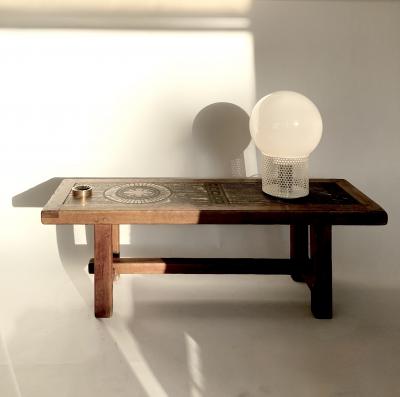 CERAMIC COFFEE TABLE OR BENCH WITH BRUTALIST FRAME ATTR SPANISH ORIGIN
