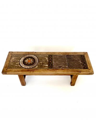 CERAMIC COFFEE TABLE OR BENCH WITH BRUTALIST FRAME ATTR SPANISH ORIGIN