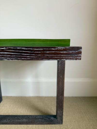 CERUSED OAK TABLE WITH SAINT GOBAIN GLASS