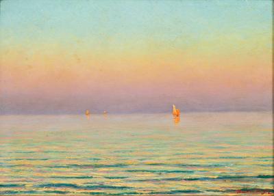 CHARLES ADELIN MOREL DE TANGUY Sailing at Sunset Adelin Morel de Tanguy