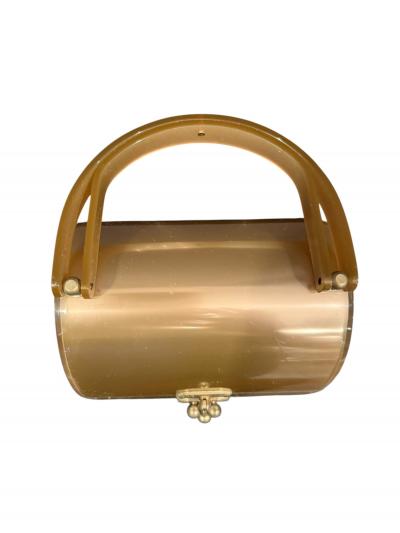 CHARLES KAHN MID CENTURY METALLIC SHEEN TAN LUCITE HANDBAG BY CHARLES KAHN