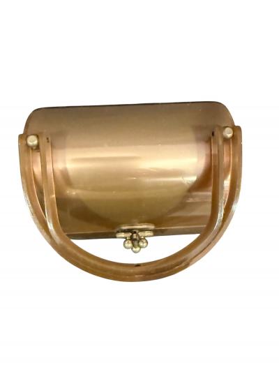 CHARLES KAHN MID CENTURY METALLIC SHEEN TAN LUCITE HANDBAG BY CHARLES KAHN