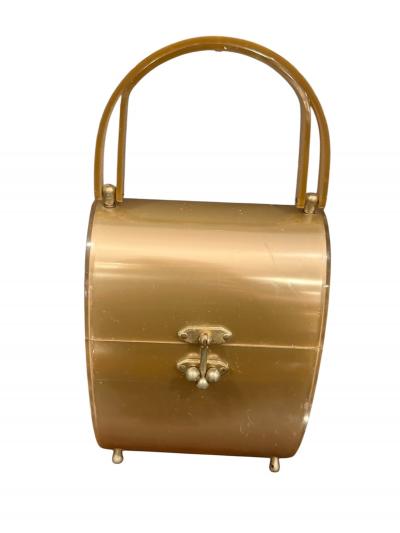CHARLES KAHN MID CENTURY METALLIC SHEEN TAN LUCITE HANDBAG BY CHARLES KAHN