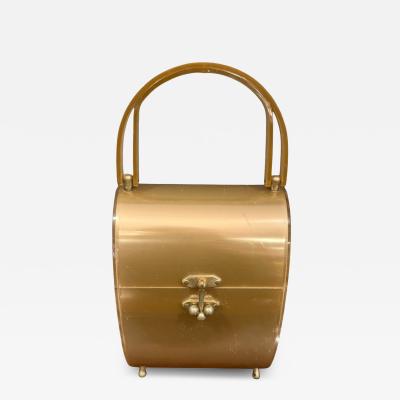 CHARLES KAHN MID CENTURY METALLIC SHEEN TAN LUCITE HANDBAG BY CHARLES KAHN