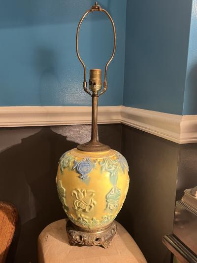 CHINESE CERAMIC WITH RAISED CHARACTERS LAMP